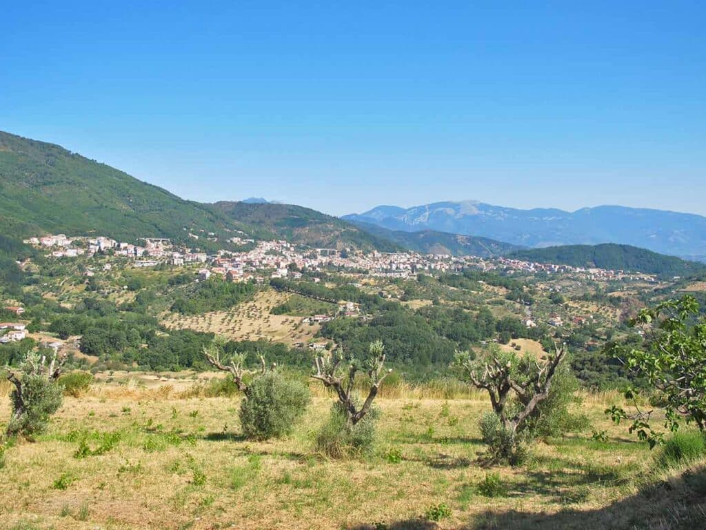 Panorama di Fagnano Castello, che ospita una delle migliori sagre di castagne da vivere in camper