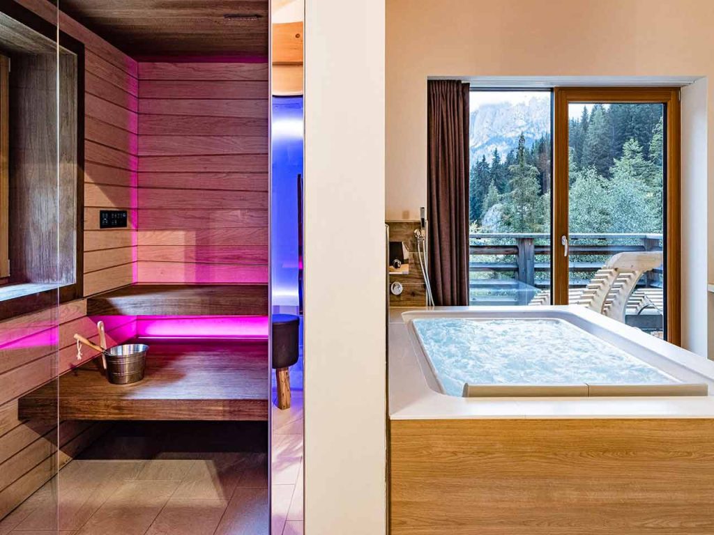 La Private Spa del Camping Vidor Family & Wellness Resort a Pozza di Fassa (TN).